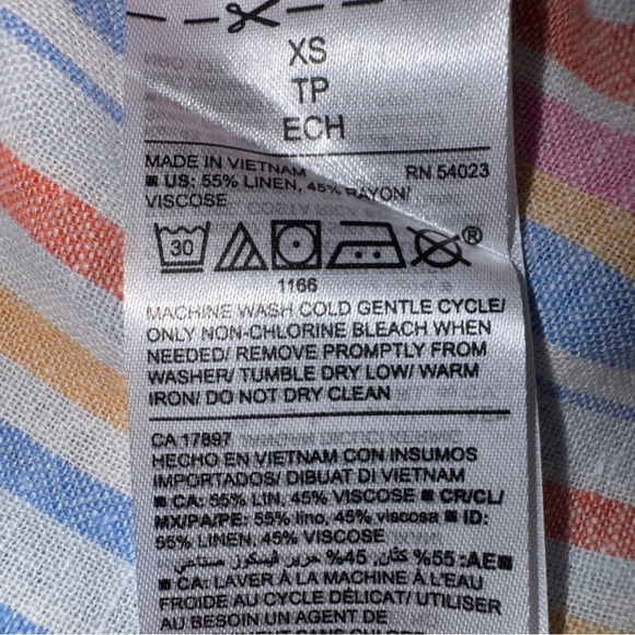 Old Navy Linen Blend Boyfriend Shirt L/S Button Up Pink Blue Stripe Womens XS - Picture 9 of 9